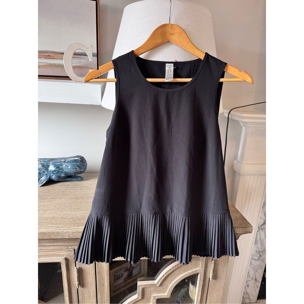 Spanx Pleated Hem Tank Top Women Black‎ XS (T1)